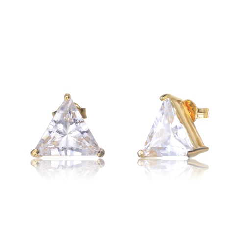 Rozzato Sterling Silver Gold Plated Cubic Zirconia Triangle Earrings