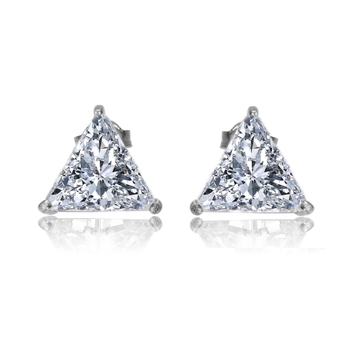 Rozzato Sterling Silver Cubic Zirconia Triangle Stud Earrings