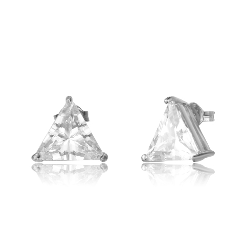 Rozzato Sterling Silver Cubic Zirconia Triangle Stud Earrings