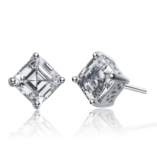 Rozzato Sterling Silver Cubic Zirconia Square Stud Earrings