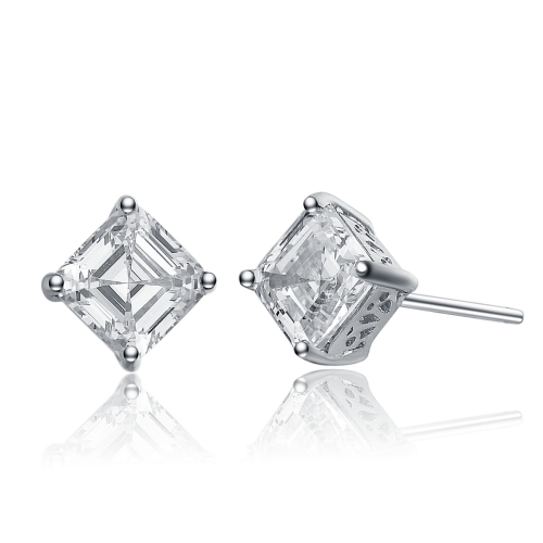 Rozzato Sterling Silver Cubic Zirconia Square Stud Earrings