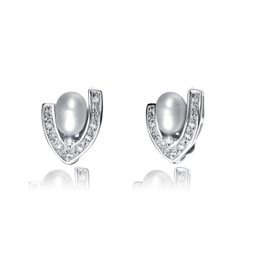 ROZZATO  Sterling Pearl And Cubic Zirconia Halo Stud Earrings In Silver