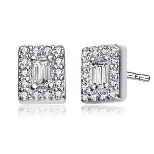 Rozzato Sterling Silver Cubic Zirconia Square Stud Earrings