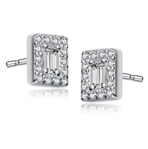 Rozzato Sterling Silver Cubic Zirconia Square Stud Earrings