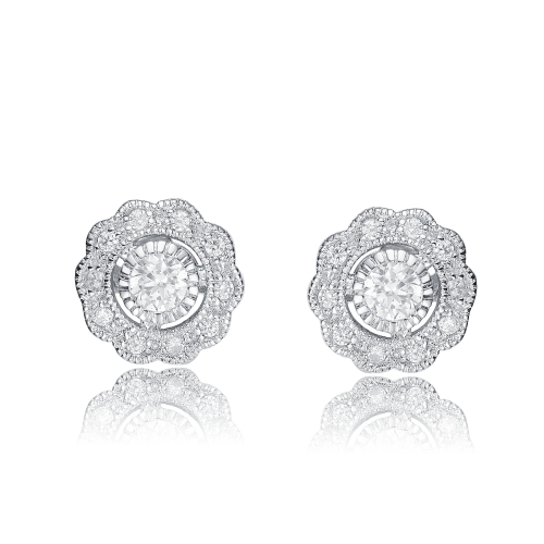 ROZZATO  Sterling Cubic Zirconia Flower Stud Earrings In Silver