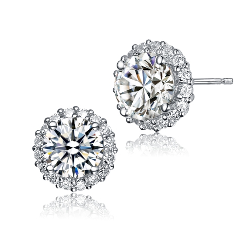 Rozzato Sterling Silver Cubic Zirconia Button Stud Earrings