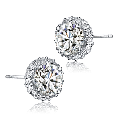 Rozzato Sterling Silver Cubic Zirconia Button Stud Earrings