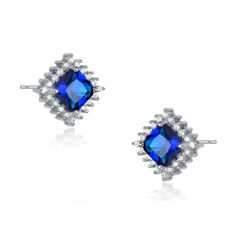 Rozzato Sterling Silver Sapphire Cubic Zirconia Square Earrings