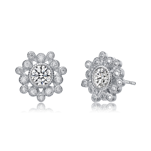 ROZZATO  Sterling Cubic Zirconia Flower Stud Earrings In Silver