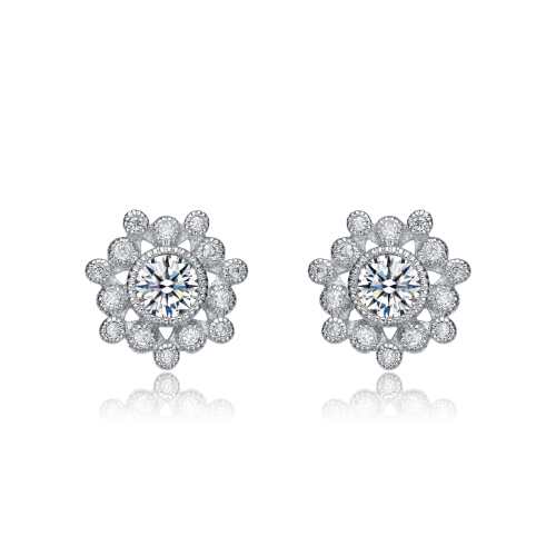 Rozzato Sterling Silver Cubic Zirconia Flower Stud Earrings