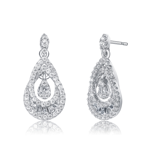 Rozzato Sterling Silver Cubic Zirconia Double Pear Drop Earrings