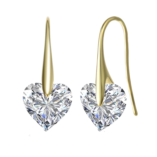 Rozzato Sterling Silver Gold Plated Cubic Zirconia Heart Hook Earrings