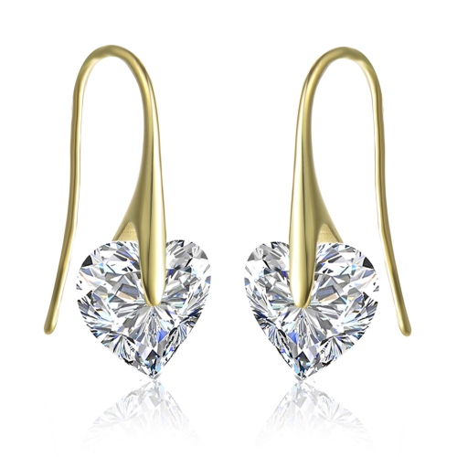 Rozzato Sterling Silver Gold Plated Cubic Zirconia Heart Hook Earrings