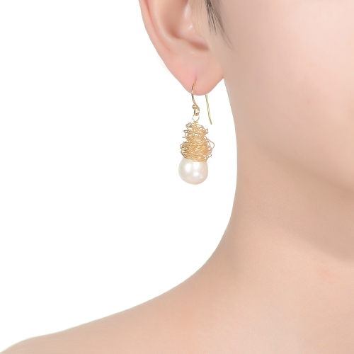 Rozzato Sterling Silver Gold Plated Freshwater Drop Pearl Hook Earrings
