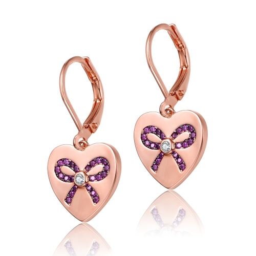 Rozzato Sterling Silver Rose Gold Plated Pink Cubic Zirconia Leverback Earrings