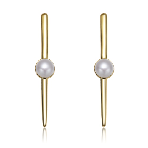 Rozzato Sterling Silver Gold Plated Freshwater Pearl Bar Drop Earrings