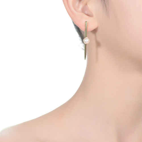 Rozzato Sterling Silver Gold Plated Freshwater Pearl Bar Drop Earrings