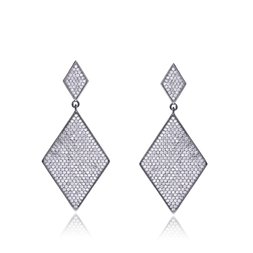 Rozzato Sterling Silver Black Plated Cubic Zirconia Pave Drop Earrings