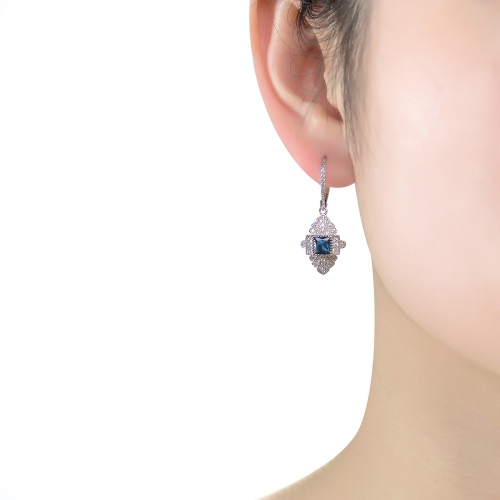 Rozzato Sterling Silver Sapphire Cubic Zirconia Pave Drop Earrings