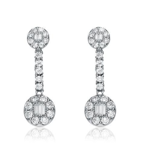 Rozzato Sterling Silver Cubic Zirconia Halo Drop Earrings