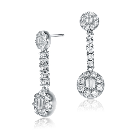 Rozzato Sterling Silver Cubic Zirconia Halo Drop Earrings