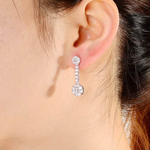 Rozzato Sterling Silver Cubic Zirconia Halo Drop Earrings