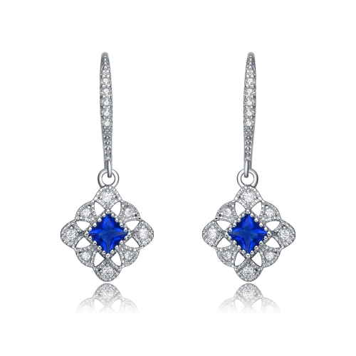 Rozzato Sterling Silver Sapphire Cubic Zirconia Filigree Drop Earrings