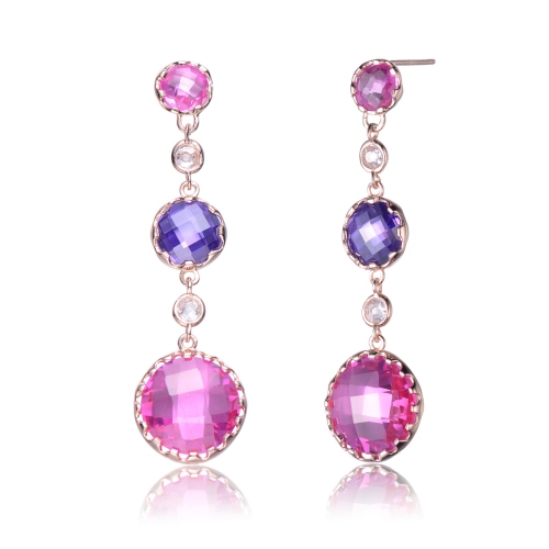 ROZZATO  Sterling Silver Rose Plated Multi Colored Cubic Zirconia Drop Earrings In Gold