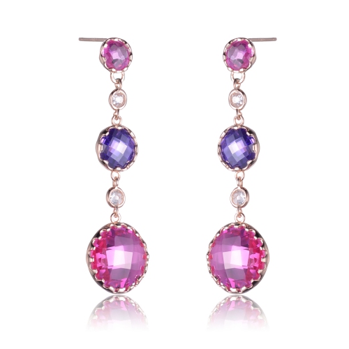 Rozzato Sterling Silver Rose Gold Plated Multi Colored Cubic Zirconia Drop Earrings