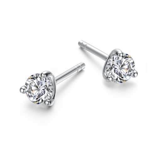 Rozzato Sterling Silver Cubic Zirconia Solitaire Stud Earrings