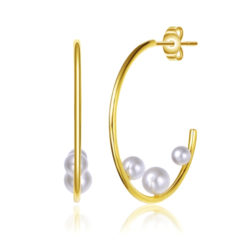 ROZZATO  14K Plated Pearl Open Hoop Earrings In Gold