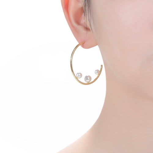 Rozzato 14k Gold Plated Pearl Open Hoop Earrings