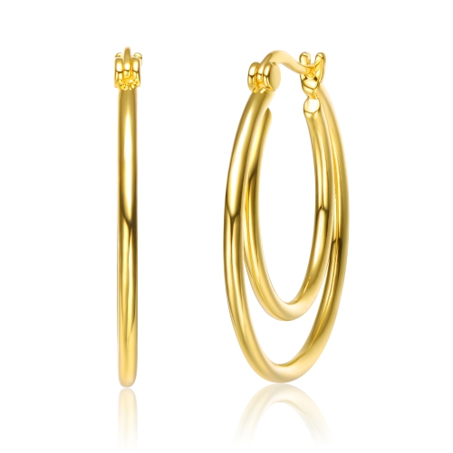 ROZZATO  14K Plated Cubic Zirconia Double Hoop Earrings In Gold