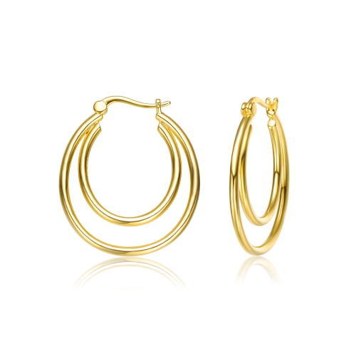 Rozzato 14k Gold Plated Cubic Zirconia Double Hoop Earrings