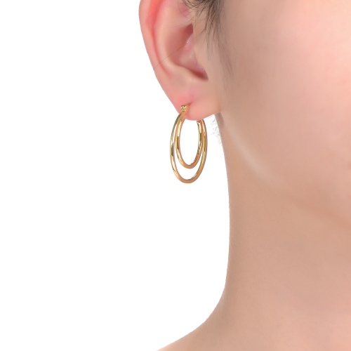 Rozzato 14k Gold Plated Cubic Zirconia Double Hoop Earrings