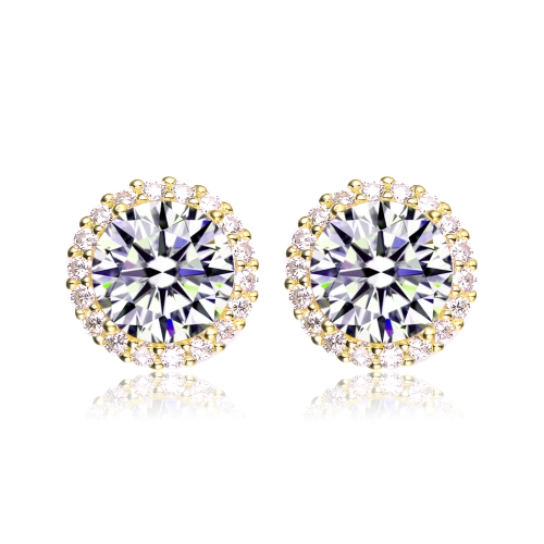 ROZZATO  Sterling Silver Plated Cubic Zirconia Button Stud Earrings In Gold