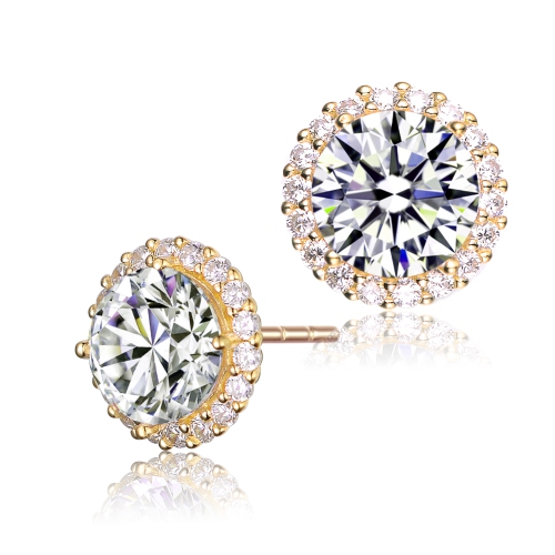 Rozzato Sterling Silver Gold Plated Cubic Zirconia Button Stud Earrings