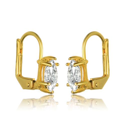 Rozzato Sterling Silver Gold Plated Cubic Zirconia Leverback Drop Earrings