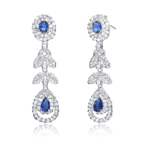Rozzato Sterling Silver Sapphire Cubic Zirconia Teardrop Dangling Earrings