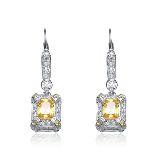 ROZZATO  Sterling Silver Cubic Zirconia Halo Drop Earrings In Yellow