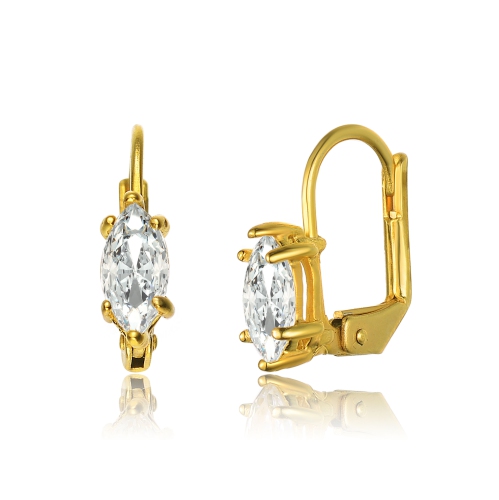 Rozzato Sterling Silver Gold Plated Cubic Zirconia Leverback Drop Earrings
