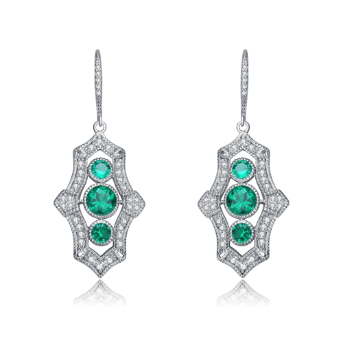 Rozzato Sterling Silver Emerald Cubic Zirconia Leverback Drop Earrings