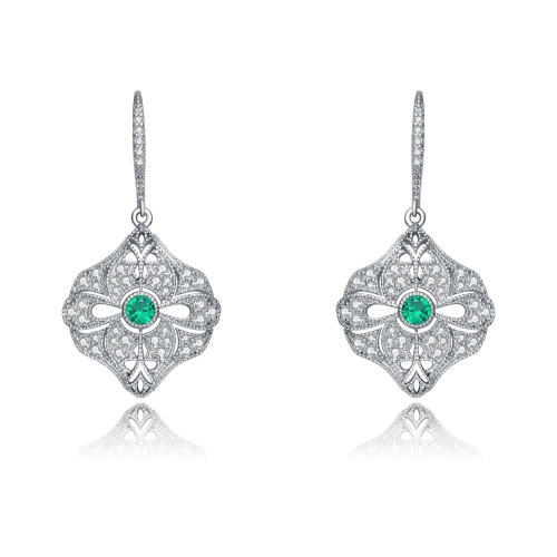 Rozzato Sterling Silver Emerald Cubic Zirconia Wreath Drop Earrings