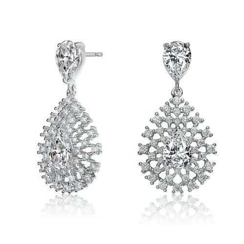 Rozzato Sterling Silver Cubic Zirconia Lace Cluster Drop Earrings