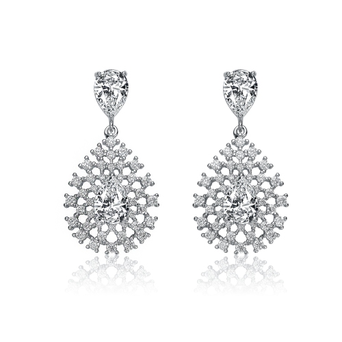 Rozzato Sterling Silver Cubic Zirconia Lace Cluster Drop Earrings