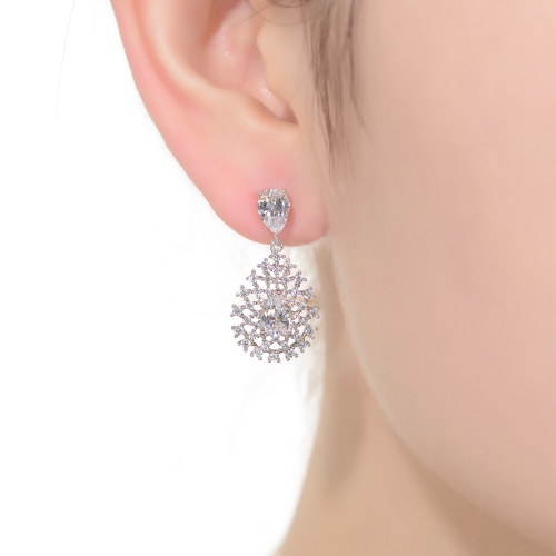 Rozzato Sterling Silver Cubic Zirconia Lace Cluster Drop Earrings