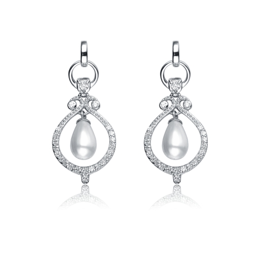Rozzato Sterling Silver Pearl And Cubic Zirconia Drop Earrings