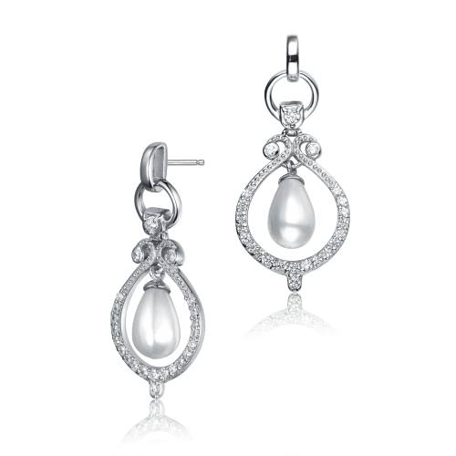 Rozzato Sterling Silver Pearl And Cubic Zirconia Drop Earrings