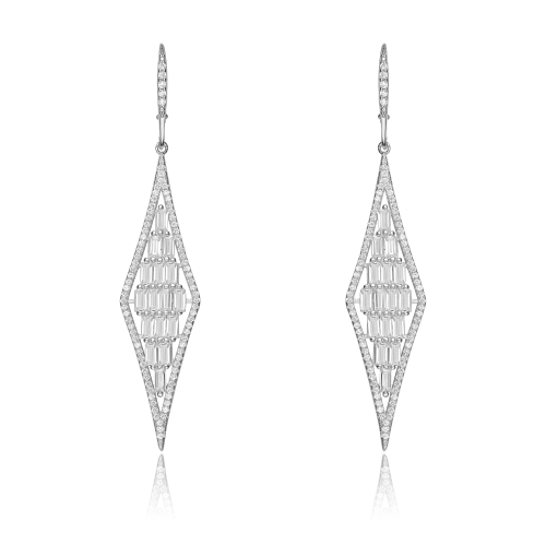 Rozzato Sterling Silver Cubic Zirconia Long Drop Earrings