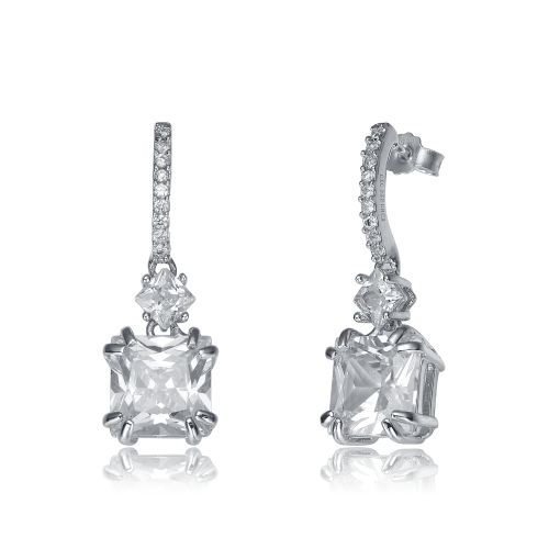 Rozzato Sterling Silver Rhodium Plated Square Drop Earrings